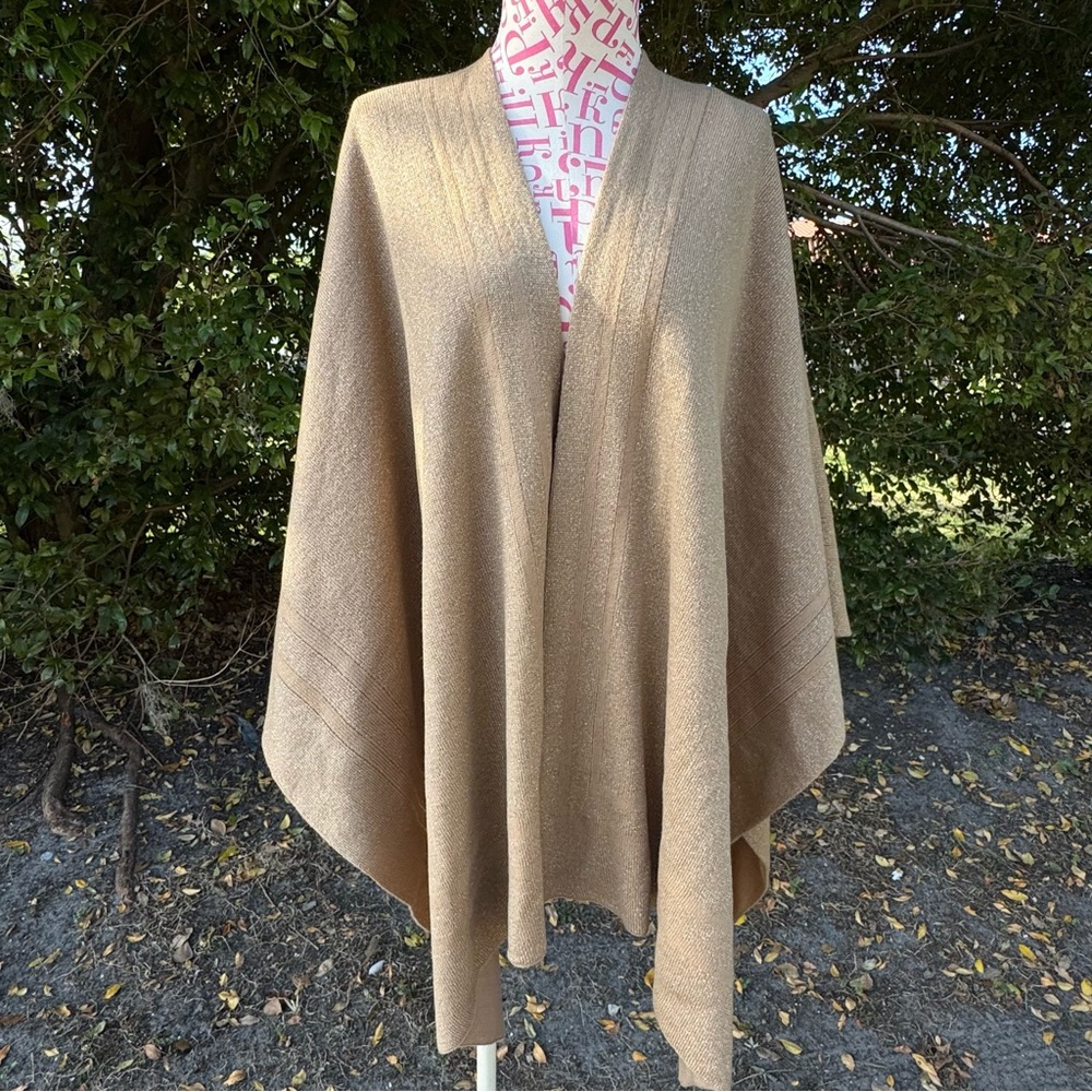 Lauren Ralph Lauren Black Label Gold‎ Metallic Kimono Wrap Reversible OS Sweater - Picture 2 of 12